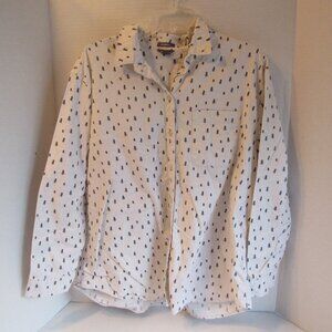 Eddie Bauer Long Sleeve Boyfriend Fit Shirt White/Black Pine Tree Print Size XL